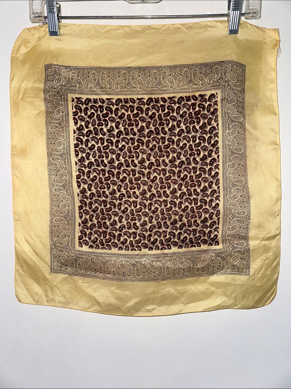 Vintage 50s/60s Silk Creamy Yellow Paisley Print Scarf made in England
